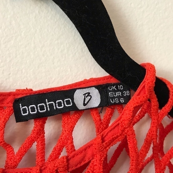 Boo Hoo orange corded lace panel crochet skater dress. Size 6. - Picture 9 of 10